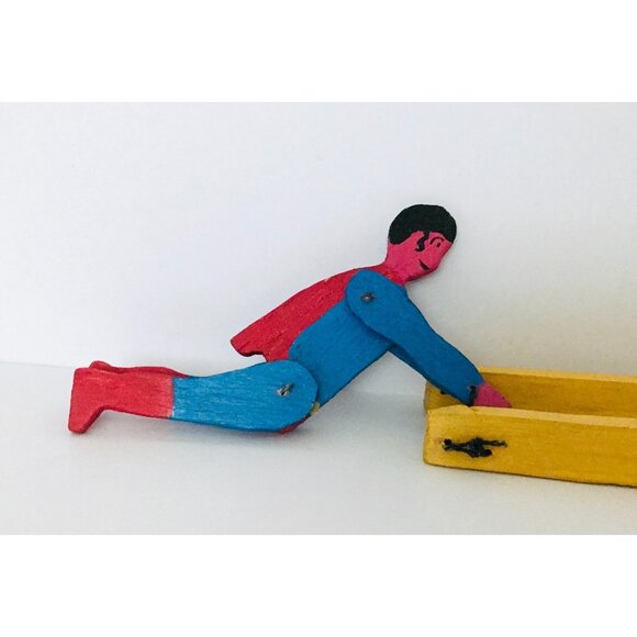 Vintage Handmade Wooden Flip Toy Artisan Folk Art Superhero Character Toy - Picture 9 of 11